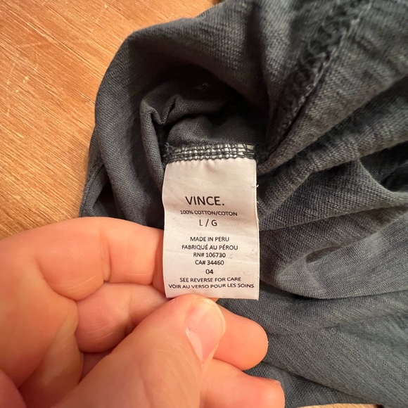 Mens Blue/Grey 100% Cotton Vince 3-button Henly size Large - Picture 4 of 4